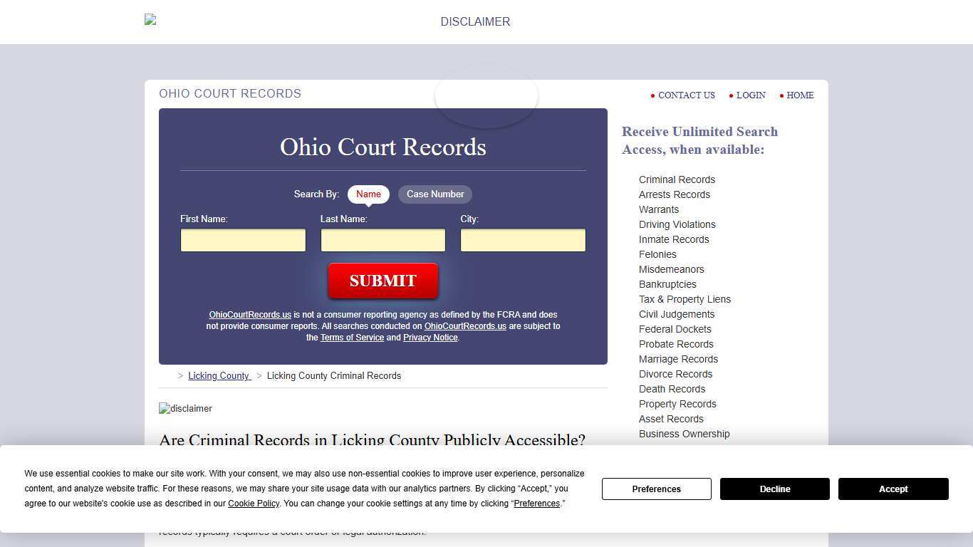 Licking County Criminal Records OhioCourtRecords.us